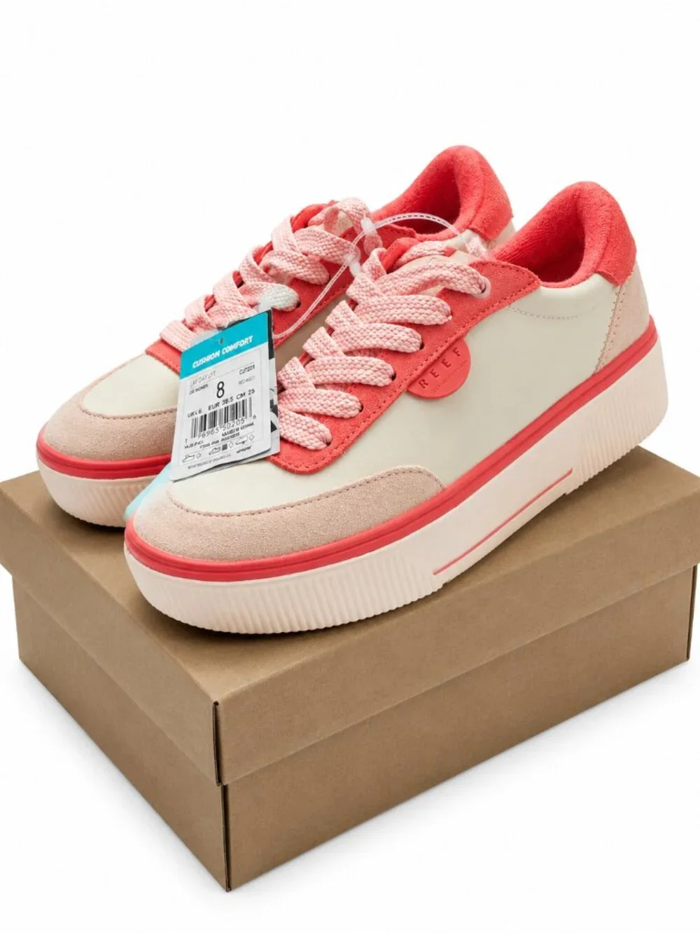 Reef Lay Day Lift Red coral Multi Leather Platform Wedge Sneakers CJ7201 Women 8